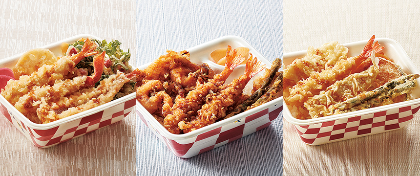 かにと海老の冬天丼弁当、たれづけ海老づくし天丼弁当と定番お持ち帰りメニュー